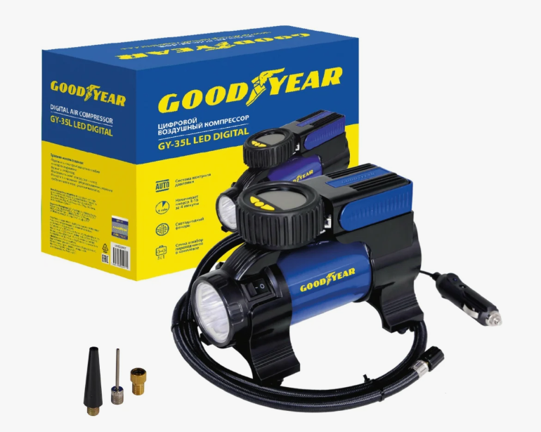 Компрессор воздушный. 35 л/мин Goodyear GY-35L LED  DIGITAL с цифровым контролем,сумка GY000117